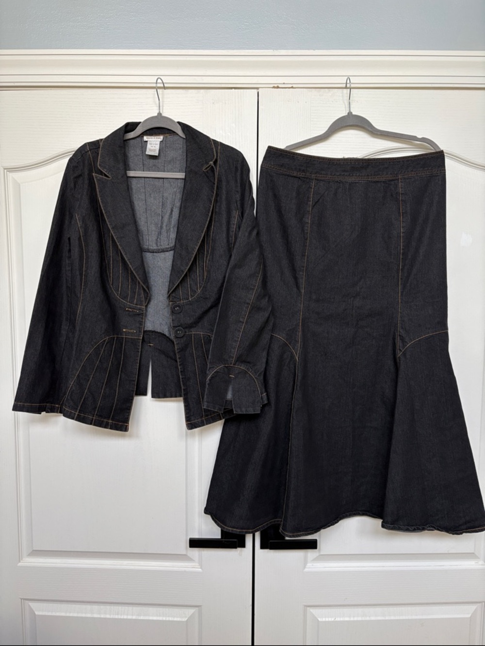 Monroe & Main Black Denim Skirt Set with Tailored Jacket